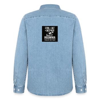 Insomnia Meme Graphic Tee - Men’s Organic Denim Shirt by Stanley/Stella - light wash - Back - AI Model Male 185 light (185cm)