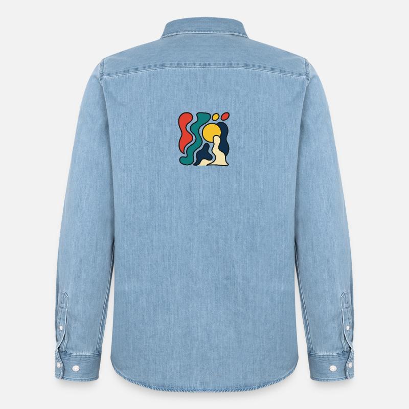 Abstraktes Design mit gelber Sonne - Männer Jeanshemd Organic von Stanley/Stella - verwaschenes Hellblau