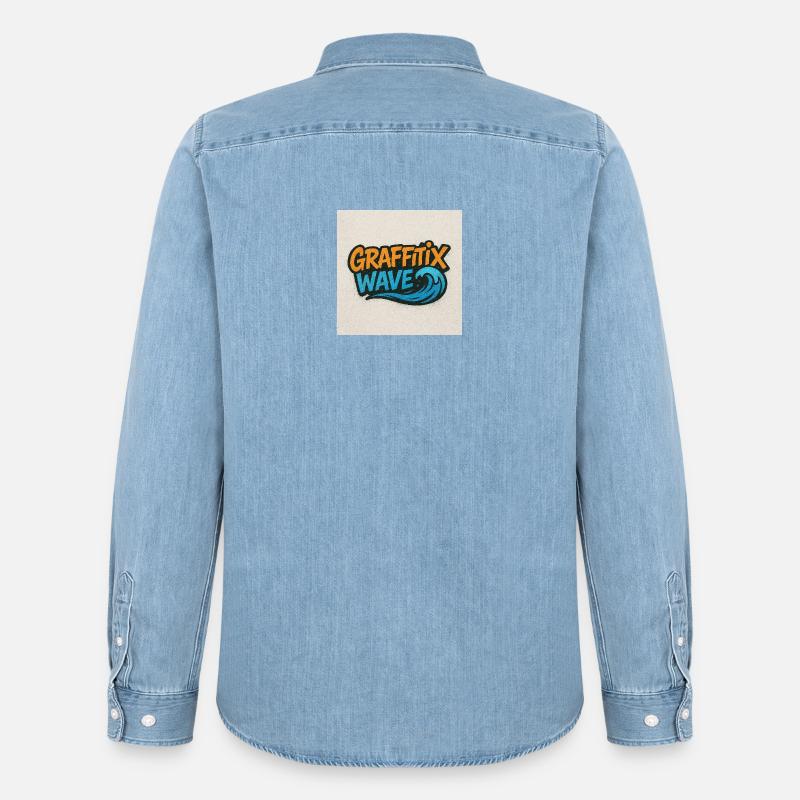 Graffitix Welle Graffiti Logo - Männer Jeanshemd Organic von Stanley/Stella - verwaschenes Hellblau
