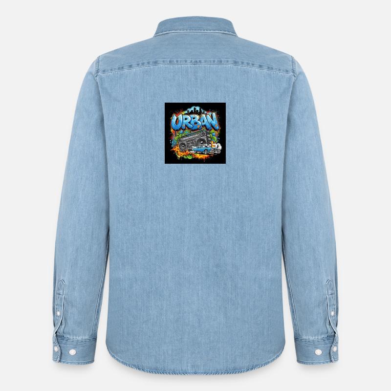 Urbanes Graffiti mit Ghettoblaster und Auto - Männer Jeanshemd Organic von Stanley/Stella - verwaschenes Hellblau