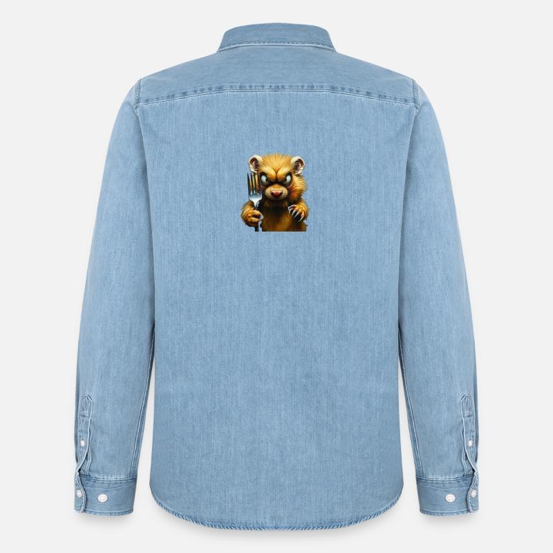 Horror-Hamster mit Gabel - Männer Jeanshemd Organic von Stanley/Stella - verwaschenes Hellblau