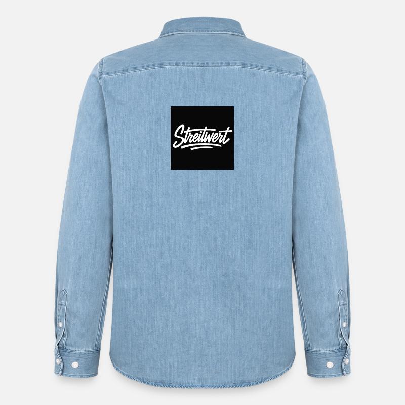 Streitwert Script Logo Schwarz - Männer Jeanshemd Organic von Stanley/Stella - verwaschenes Hellblau