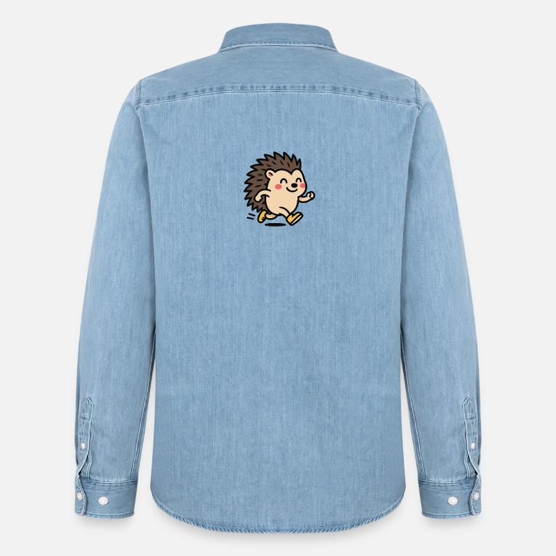 Igel Sprinter Niedliches Maskottchen - Männer Jeanshemd Organic von Stanley/Stella - verwaschenes Hellblau