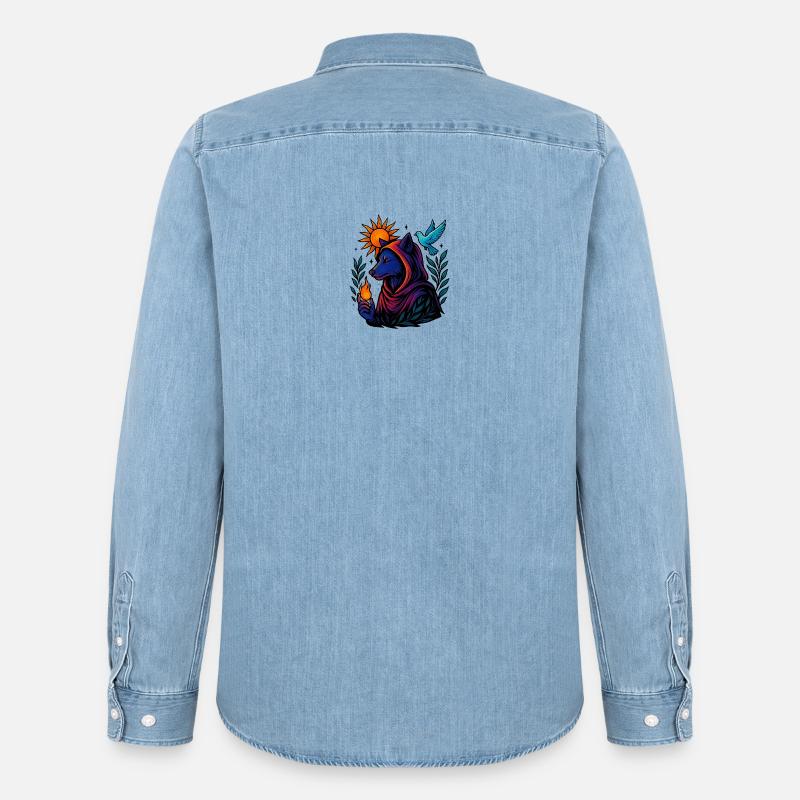 Flamme des Geistes – Kosmische Wolfskunst - Männer Jeanshemd Organic von Stanley/Stella - verwaschenes Hellblau