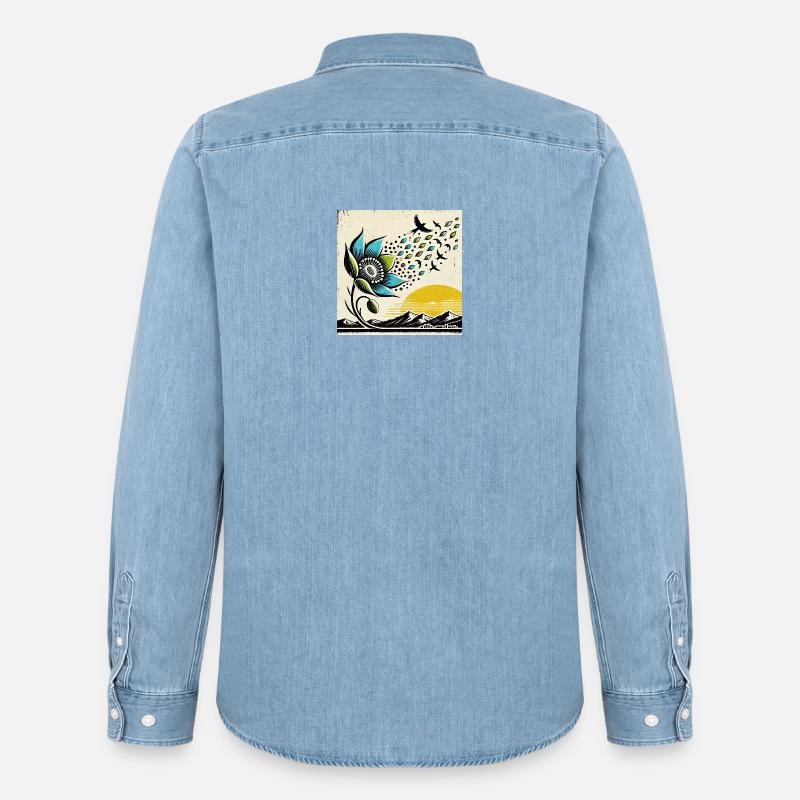 Vogelzug - Männer Jeanshemd Organic von Stanley/Stella - verwaschenes Hellblau