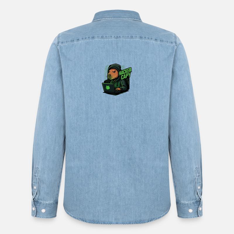 Hacker Capy – Cyber Capybara Tech  - Männer Jeanshemd Organic von Stanley/Stella - verwaschenes Hellblau