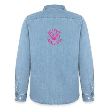 Herzmuschel Borkum Inselglück - Männer Jeanshemd Organic von Stanley/Stella - verwaschenes Hellblau - Hinten - AI Model Male 185 light (185cm)