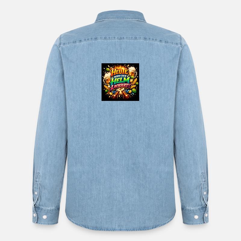 Heute Wird Der Helm Lackiert - Männer Jeanshemd Organic von Stanley/Stella - verwaschenes Hellblau