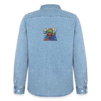 Gobelin Viking Héros amusant - Chemise en denim homme bio Stanley/Stella - bleu clair délavé - Dos - AI Model Male 185 light (185cm)