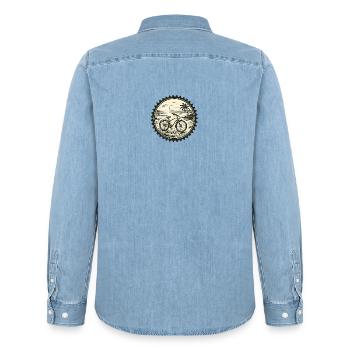 Vintage Beach Bike Crest - Men’s Organic Denim Shirt by Stanley/Stella - light wash - Back - AI Model Male 185 light (185cm)