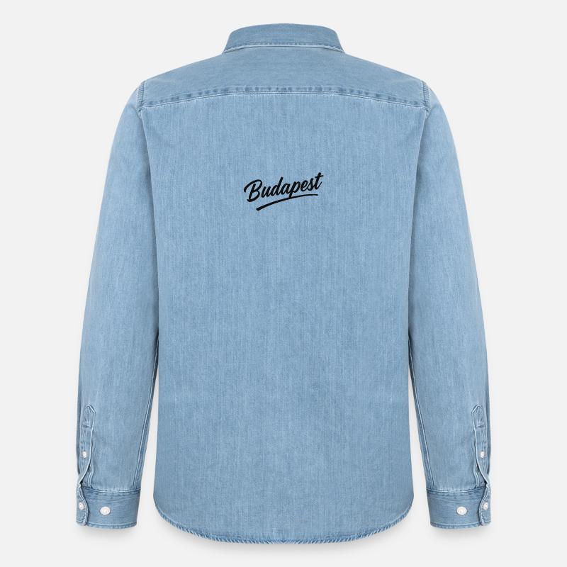 Budapest Script Schriftzug Reise-Souvenir - Männer Jeanshemd Organic von Stanley/Stella - verwaschenes Hellblau