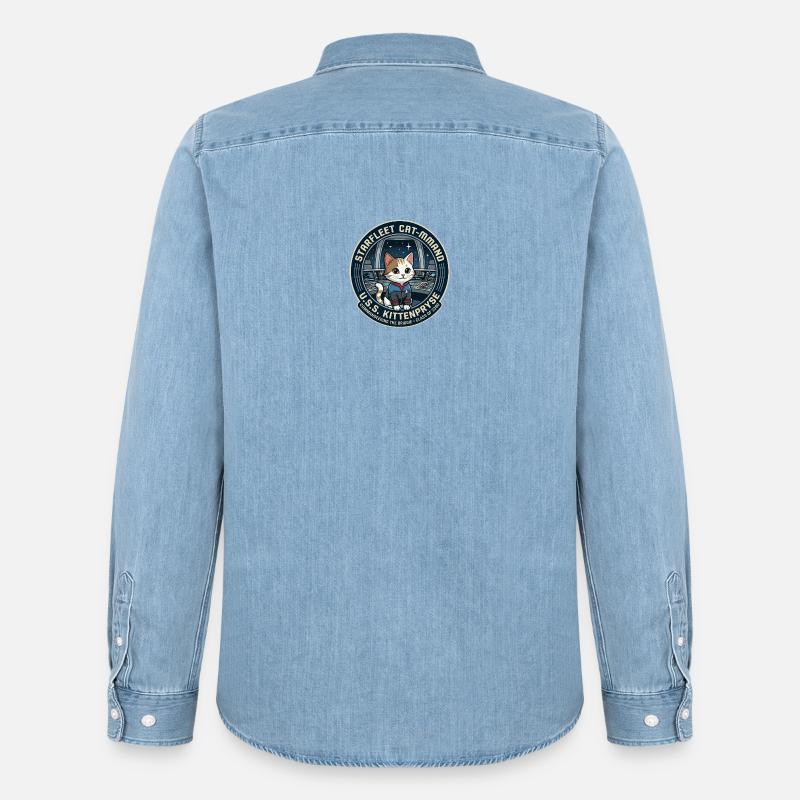 Kitty Captain Kittenpryse - Männer Jeanshemd Organic von Stanley/Stella - verwaschenes Hellblau