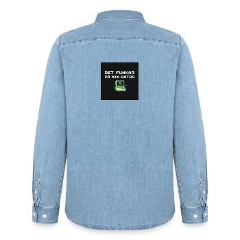 Develops humor – it works on my computer - Men’s Organic Denim Shirt by Stanley/Stella - light wash - Back - AI Model Male 185 light (185cm)