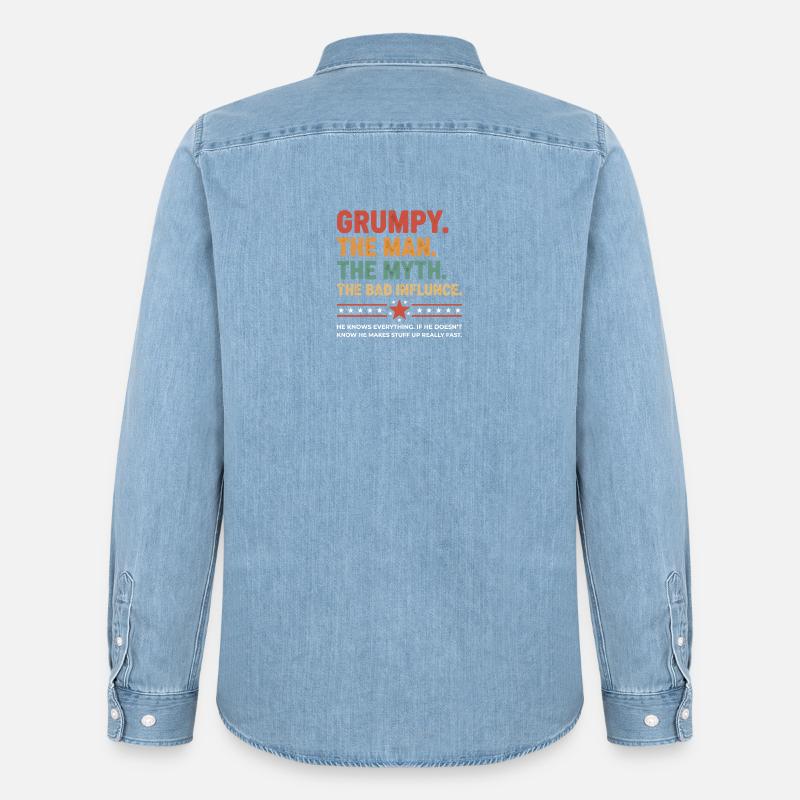 Grumpy – Die Legende & der schlechte Einfluss - Männer Jeanshemd Organic von Stanley/Stella - verwaschenes Hellblau