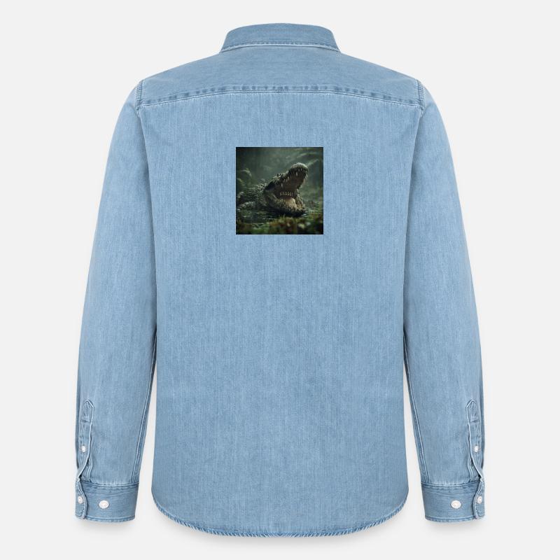 KRASS! Das wilde Krokodil - Männer Jeanshemd Organic von Stanley/Stella - verwaschenes Hellblau