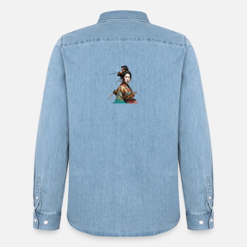 Geisha Samurai lady - Männer Jeanshemd Organic von Stanley/Stella - verwaschenes Hellblau