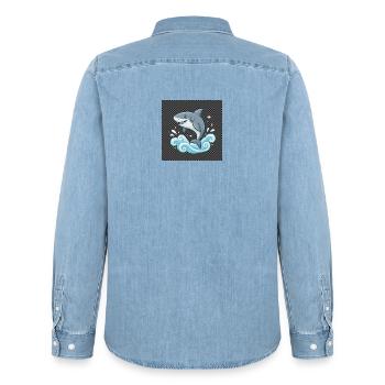 Shark jump in the sound of the sea - Men’s Organic Denim Shirt by Stanley/Stella - light wash - Back - AI Model Male 185 light (185cm)