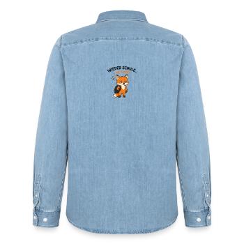Fuchs Zur Schule Na Super - Männer Jeanshemd Organic von Stanley/Stella - verwaschenes Hellblau - Hinten - AI Model Male 185 light (185cm)