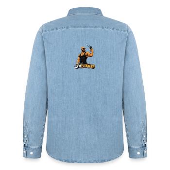 Gymfluencer – Selfie Beast – Beard Edition - Men’s Organic Denim Shirt by Stanley/Stella - light wash - Back - AI Model Male 185 light (185cm)