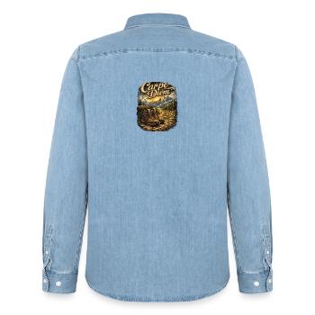Carpe Diem Bergwanderer - Männer Jeanshemd Organic von Stanley/Stella - verwaschenes Hellblau - Hinten - AI Model Male 185 light (185cm)