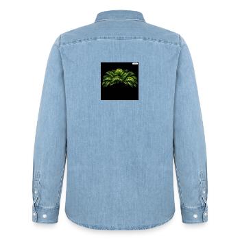 Palmenblätter Neonkontrast - Männer Jeanshemd Organic von Stanley/Stella - verwaschenes Hellblau - Hinten - AI Model Male 185 light (185cm)