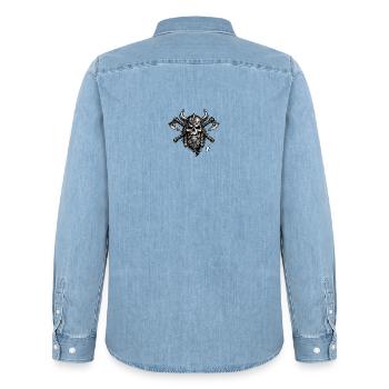 Wikingerschädelwappen mit Äxten - Männer Jeanshemd Organic von Stanley/Stella - verwaschenes Hellblau - Hinten - AI Model Male 185 light (185cm)