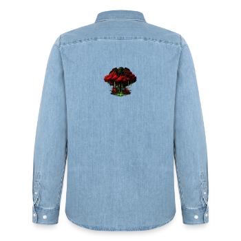 Grüner Spinnenzauber über rote Wolke - Männer Jeanshemd Organic von Stanley/Stella - verwaschenes Hellblau - Hinten - AI Model Male 185 light (185cm)