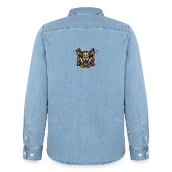 Emblème du casque du loup viking - Chemise en denim homme bio Stanley/Stella - bleu clair délavé - Dos - AI Model Male 185 light (185cm)