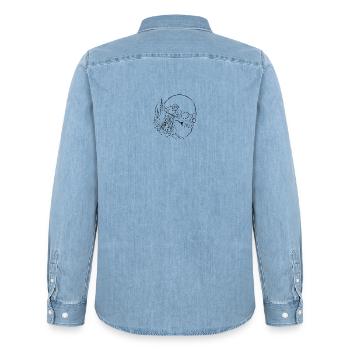 Skull MTB Waldsilhouette - Männer Jeanshemd Organic von Stanley/Stella - verwaschenes Hellblau - Hinten - AI Model Male 185 light (185cm)