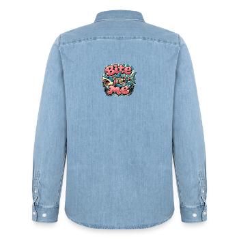 Cock Me Vintage Skeletal Shark - Men’s Organic Denim Shirt by Stanley/Stella - light wash - Back - AI Model Male 185 light (185cm)