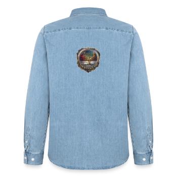 Arbre Cosmique et Visions Galactiques - Chemise en denim homme bio Stanley/Stella - bleu clair délavé - Dos - AI Model Male 185 light (185cm)
