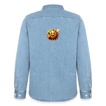 Sonnenlächeln am Telefon - Männer Jeanshemd Organic von Stanley/Stella - verwaschenes Hellblau - Hinten - AI Model Male 185 light (185cm)