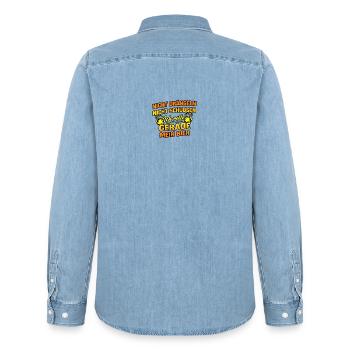 Saving beer - Men’s Organic Denim Shirt by Stanley/Stella - light wash - Back - AI Model Male 185 light (185cm)