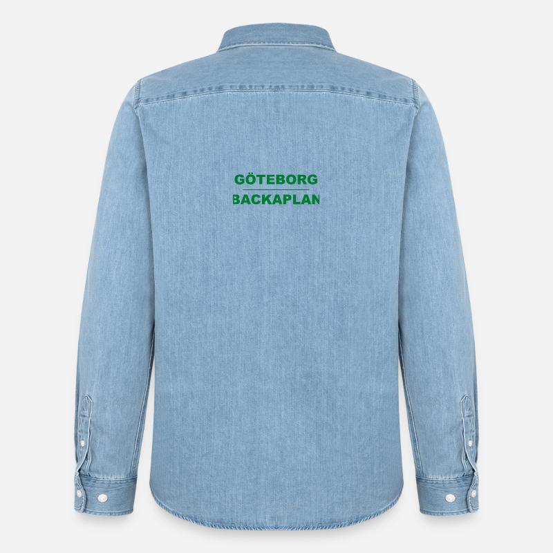 Göteborg Backaplan – Grün-Schwarz-Design - Männer Jeanshemd Organic von Stanley/Stella - verwaschenes Hellblau