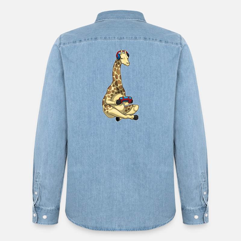 Giraffe Gamer Controller - Männer Jeanshemd Organic von Stanley/Stella - verwaschenes Hellblau