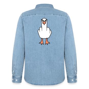 Mouette majeur insulte doigt puant vilain - Chemise en denim homme bio Stanley/Stella - bleu clair délavé - Dos - AI Model Male 185 light (185cm)