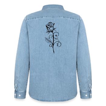 Beautiful rose with leaf - Men’s Organic Denim Shirt by Stanley/Stella - light wash - Back - AI Model Male 185 light (185cm)