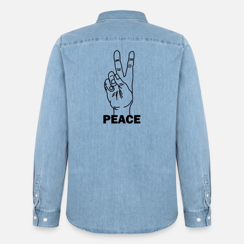 Handgeste Frieden mit Friedenstext - Männer Jeanshemd Organic von Stanley/Stella - verwaschenes Hellblau