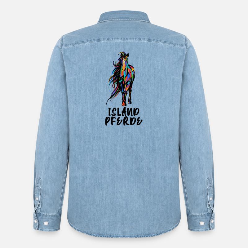 Cool Isländer Pferde Statement Islandpferde - Männer Jeanshemd Organic von Stanley/Stella - verwaschenes Hellblau
