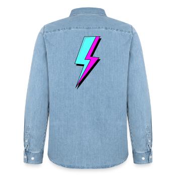 Éclair au néon psychédélique - Chemise en denim homme bio Stanley/Stella - bleu clair délavé - Dos - AI Model Male 185 light (185cm)