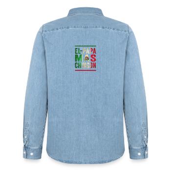 Père vintage mexicain qui dit design - Chemise en denim homme bio Stanley/Stella - bleu clair délavé - Dos - AI Model Male 185 light (185cm)