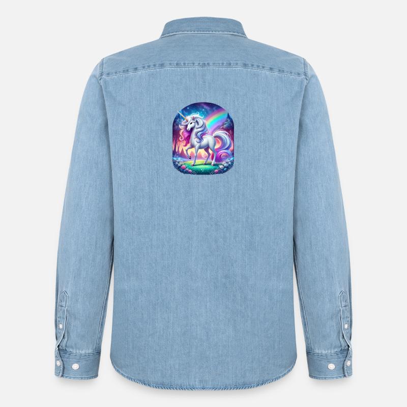 Regenbogen-Einhorn im Waldtraum - Männer Jeanshemd Organic von Stanley/Stella - verwaschenes Hellblau