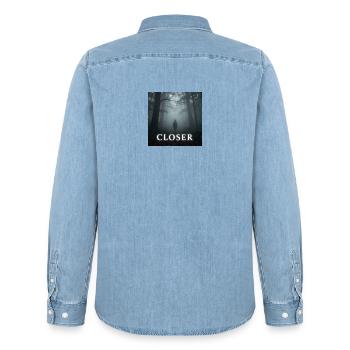 Closer by Mark Noone - Men’s Organic Denim Shirt by Stanley/Stella - light wash - Back - AI Model Male 185 light (185cm)