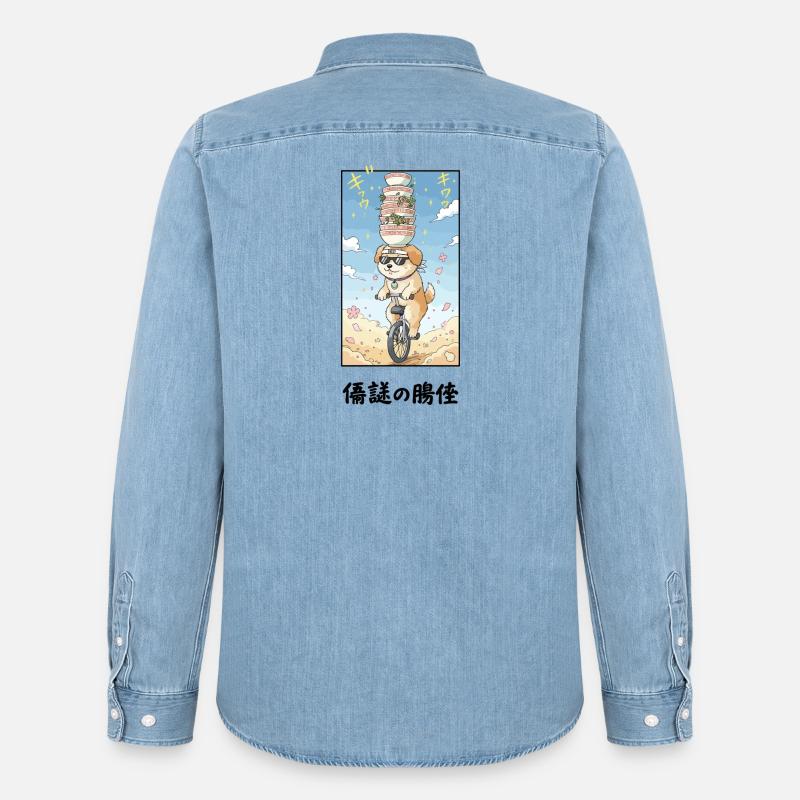 Noodle Stack Pup auf Einrad - Männer Jeanshemd Organic von Stanley/Stella - verwaschenes Hellblau