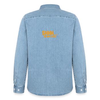 SHHH... No one cares - Men’s Organic Denim Shirt by Stanley/Stella - light wash - Back - AI Model Male 185 light (185cm)