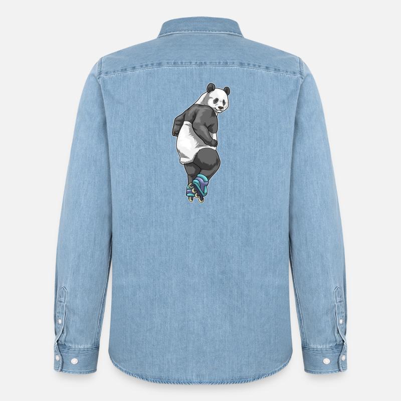 Panda Inline skating Rollschuhe - Männer Jeanshemd Organic von Stanley/Stella - verwaschenes Hellblau