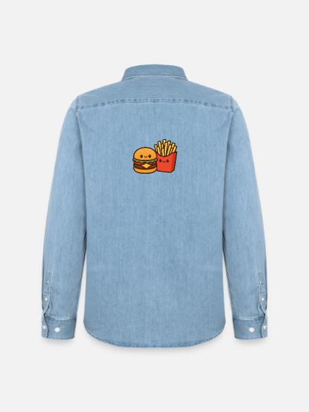 Kawaii Burger & Fries Duo - Men’s Organic Denim Shirt by Stanley/Stella - light wash