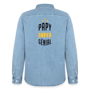 Papy Papi Grand-Père Retraite famille - Chemise en denim homme bio Stanley/Stella - bleu clair délavé - Dos - AI Model Male 185 light (185cm)