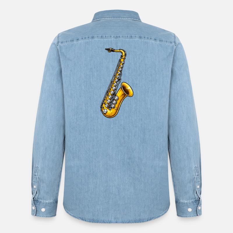 Sassofono d'oro in stile jazz - Camicia in denim uomo bio di Stanley/Stella - azzurro chiaro slavato