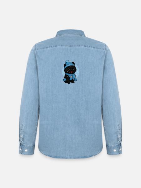 Cuddly Dog Winter Magic - Men’s Organic Denim Shirt by Stanley/Stella - light wash